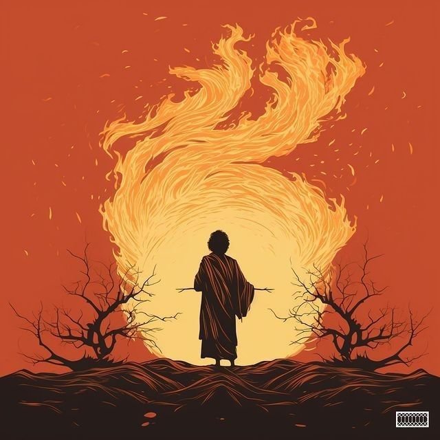 Picture art of Moses facing a burning bush